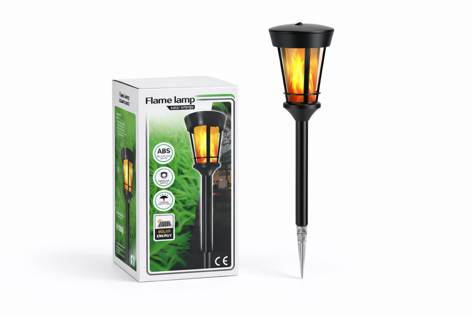 Solare Flammen-Gartenfackel im klassischen Laternen-Design